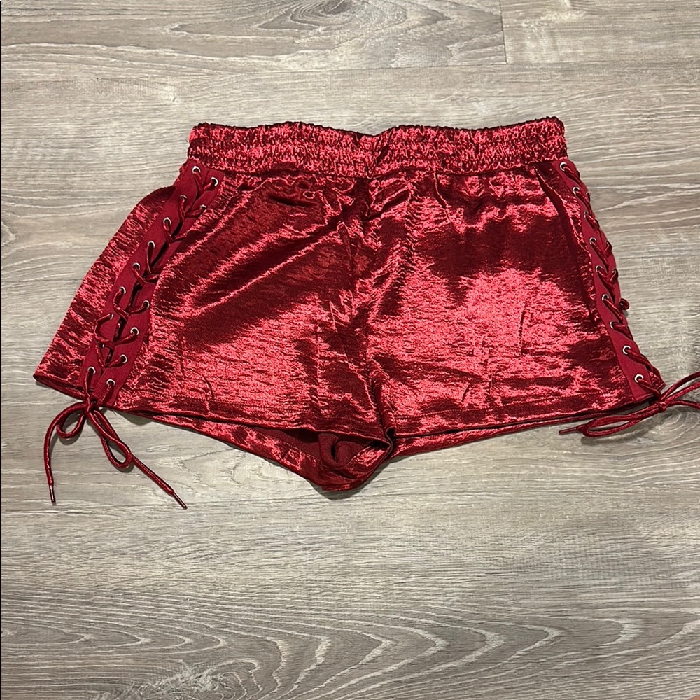 Forever 21 Red metallic Shorts with Elastic Waistband